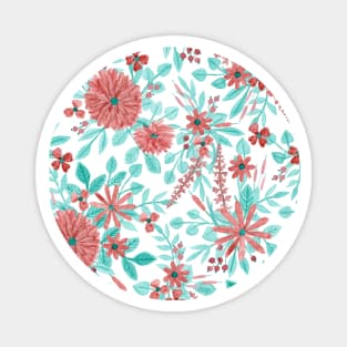 Burgundy and Teal Watercolor Floral Pattern Magnet
